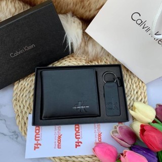 ส่งฟรี💥 Set กระเป๋าสตางค์ &amp; พวงกุญแจ Calvin klein แท้💯 ผู้ชาย สีดำ ของขวัญ สุดคุ้ม