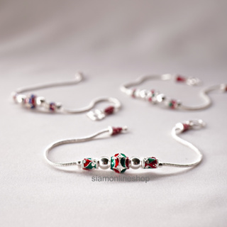 Siamonlineshop สร้อยข้อมือ ชุบเศษทองคำขาว แกะสลัก ลงยา หนัก …