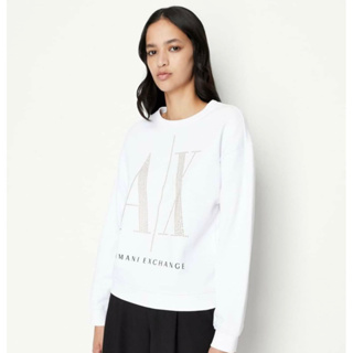 ARMANI EXCHANGE Icon logo studded crew neck sweatshirt for Woman เสื้อสเวตเตอร์ แขนยาว ผู้หญิง อาร์มานี่ เอ็กซ์เชนจ์