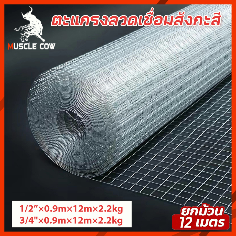 🎈ยกม้วน12m-2.2kg🎈Welded wire mesh ลวดตาข่ายสี่เหลี่ยมชุบกัลวาไนซ์ ตะแกรงกรงไก่นก ตาข่ายลวดเอนกประสงค์ปูพื้นผนัง สูง90cm
