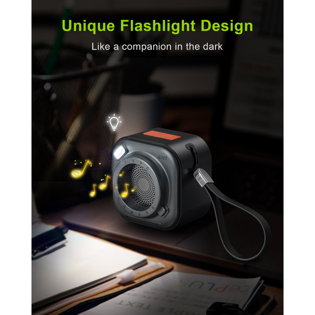 EWA A110ลำโพงบลูทูธ ลำโพงบลูทูธไร้สาย 5W แบบพกพา ฟังก์ชั่นไฟฉาย สำหรับการเดินทาง、ที่บ้าน、งานปาร์ตี้