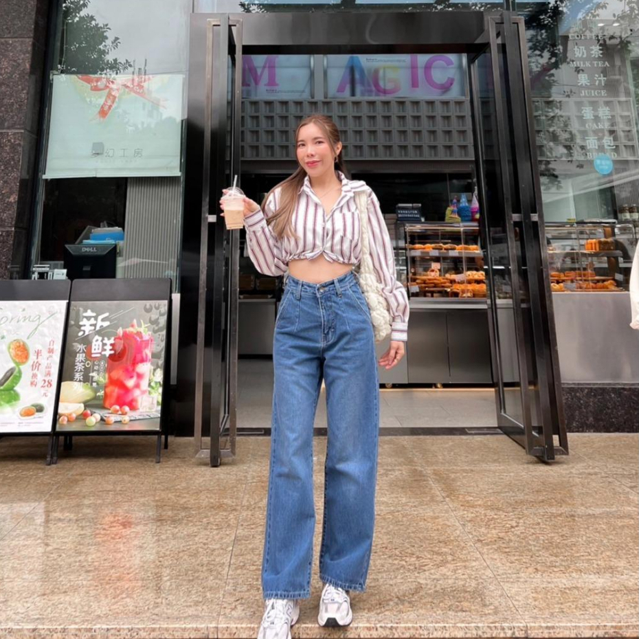 ยีนส์SARAN SR073 กางเกงยีนส์ทรงกระบอกจีบหน้าหลัง