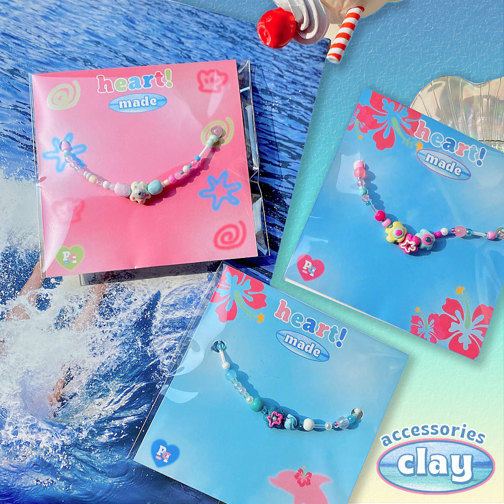 clay summer necklace*เลือกจี้เองได้* (กำไล สร้อยลูกปัด สร้อยดินปั้น จี้ดินปั้น)