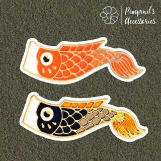 ʕ •ᴥ•ʔ ✿ พร้อมส่ง : เข็มกลัดเซ็ทปลาคาร์ฟสีส้มและสีน้ำเงิน | Orange &amp; Blue Fancy Carp Fish Enamel Brooch Pin Set.