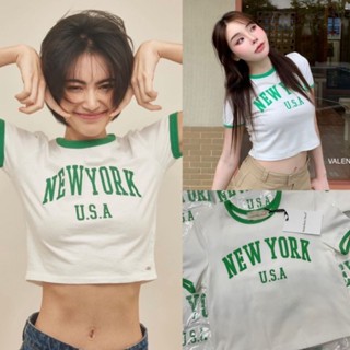 เสื้อครอปแขนกุ๊นขอบ🔥Newyork T-shirt🔥สไตล์คุณดาวิกา ป้ายVALEN