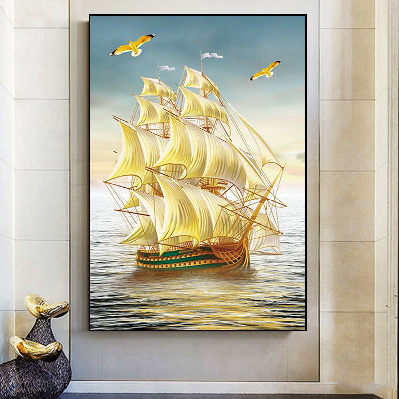 (พร้อมส่ง) ภาพติดเพชร ครอสติสคริสตัล diamond painting ภาพตกแต่งบ้าน Smooth Sailing ศิลปะ DIY 5D #NL430, BT752