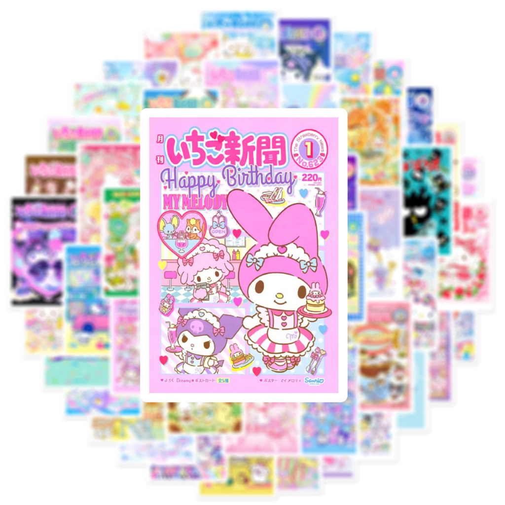 ✨พร้อมส่ง✨SANRIO My Melody KITTY ผสม sticker poster มาย เมโลดี้ สติกเกอร์กันน้ำ 50ชิ้น