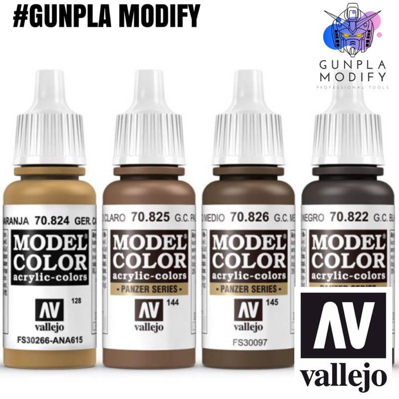 Vallejo Model Color สีอะคริลิคสูตรน้ำ G.C. Orange Ochre, G.C. Pale Brown, G.C. Med Brown, G.C. Black