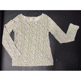 เสื้อยืดคอกลม ลายดอก แขนยาว