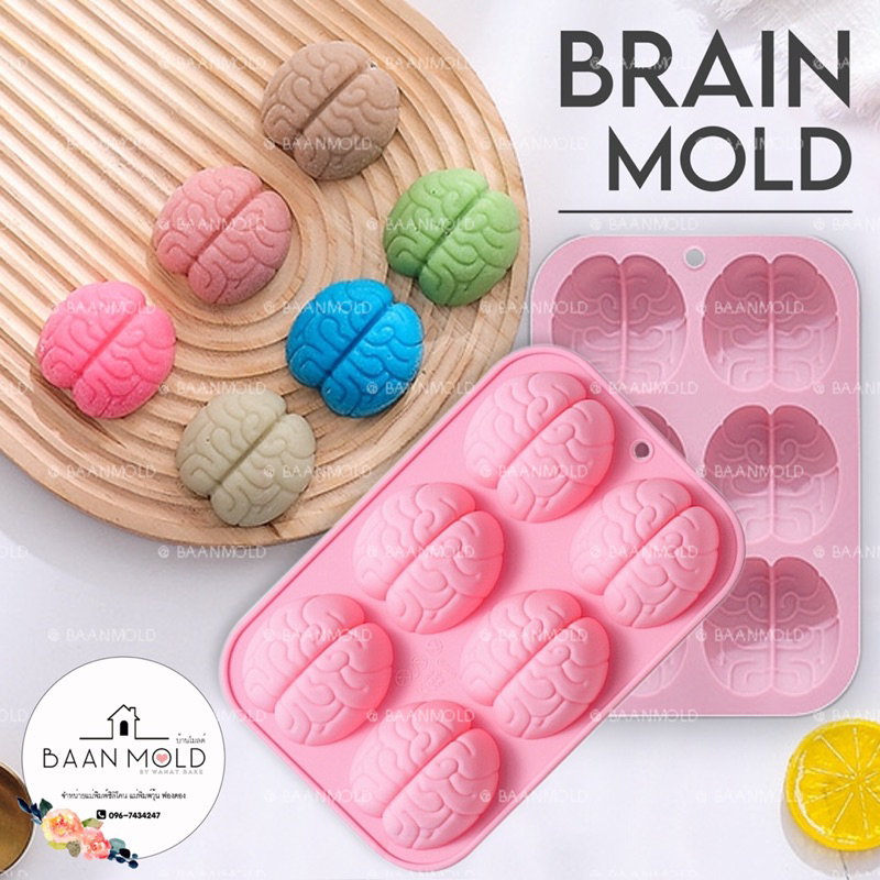 (พร้อมส่ง) แม่พิมพ์ซิลิโคนสามมิติ พิมพ์ช็อคโกแลต วุ้น ปูน เค้ก แม่พิมพ์สมอง 6 ช่อง / 1 ช่อง ขนาด 14 เซนติเมตร