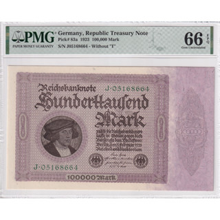 Germany 100,000 Mark 1923 P 83a Without T Gem UNC PMG 66 EPQ