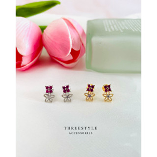 ต่างหู Five petal flower zircon earrings