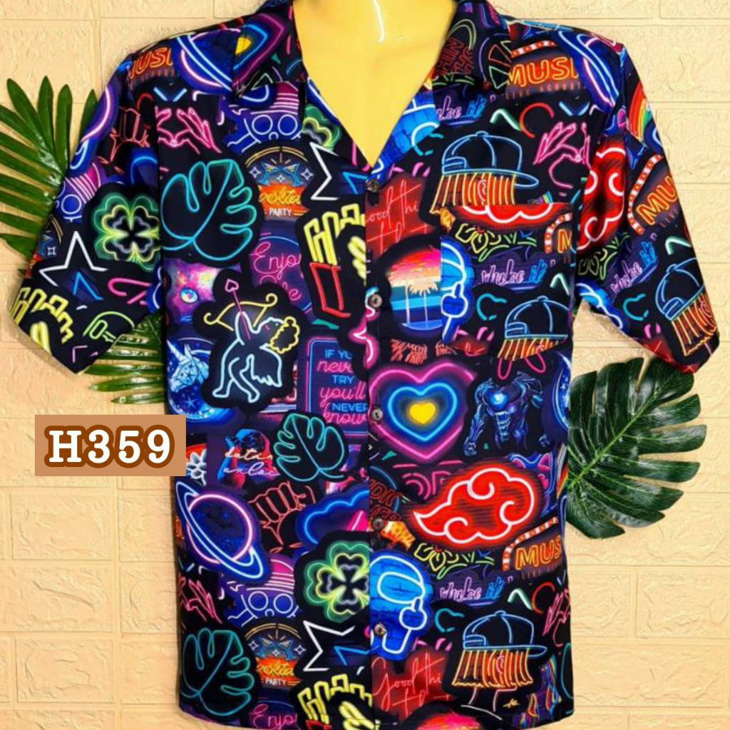 เสื้อฮาวายไหมอิตาลี งาน Backlight ก้อนเมฆแดง H359