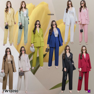 TW18090 Set #ชุดสูทสาวอวบ 2 ชิ้น Blazer แขนยาว + กางเกงขายาว