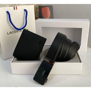 ส่งฟรี🔥 Set เข็มขัด &amp; กระเป๋าสตางค์ Lacoste แท้💯 ผู้ชาย สีดำ ของขวัญ สุดคุ้ม