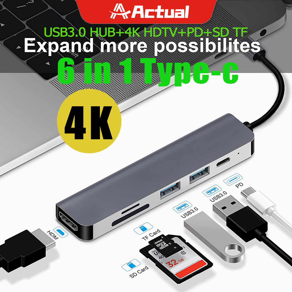 Actual อะแดปเตอร์ฮับ USB Type-C การ์ดรีดเดอร์ HDMl VGA RJ45 USB C เป็น USB 3.0 สําหรับ Macbook Pro