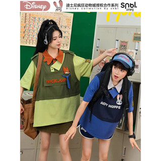 Snbl x Disney เสื้อยืดแขนสั้นสไตล์สองชิ้น Zootopia เสื้อคู่ ลิขสิทธิ์แท้