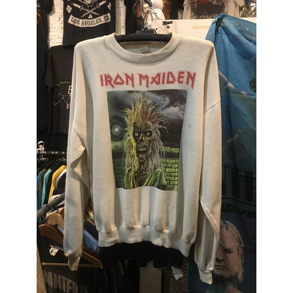 Vtg. Iron Maiden Sweater 80s , หน้า-หลัง XL ผ้าสีขาวงานเก่าแท้