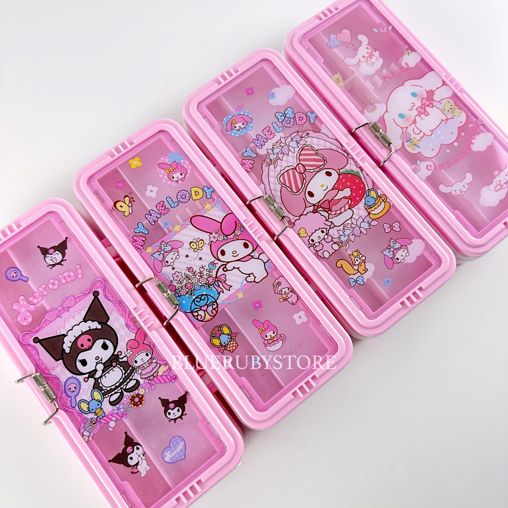 พร้อมส่ง💕 กล่องดินสอพลาสติก 2ชั้น สีชมพู ลายการ์ตูน น่ารัก | Bluerubystore
