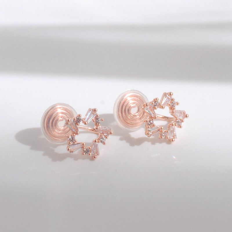 ( เจาะ / หนีบขดลวด ) ต่างหูดาว สีโรสโกลด์