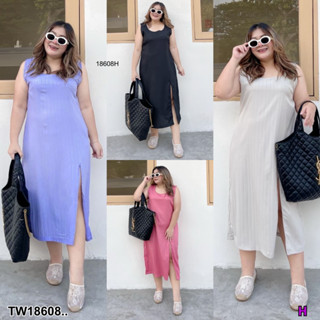 J18608 เดรสแขนกุด #Bigsize ผ้าหน้าสูง Sleeveless dress #Bigsize. High front fabric.