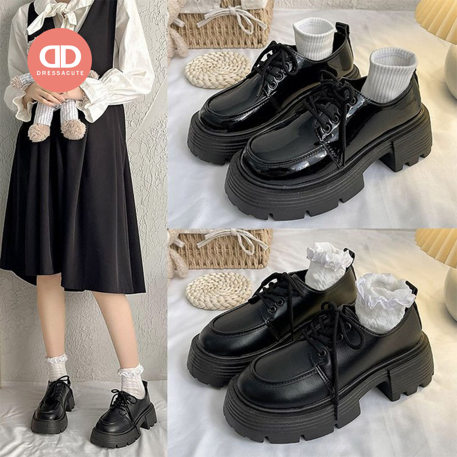 รองเท้าหนังส้นหนา 💫 8007 สไตล์อังกฤษ สำหรับผู้หญิง คอสเพลย์ cosplay