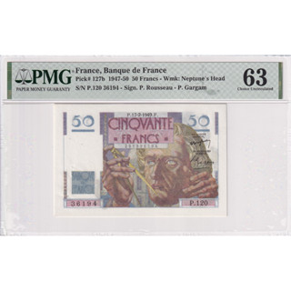 France 50 Francs 1947-1950 P 127b Choice UNC PMG 63 EPQ