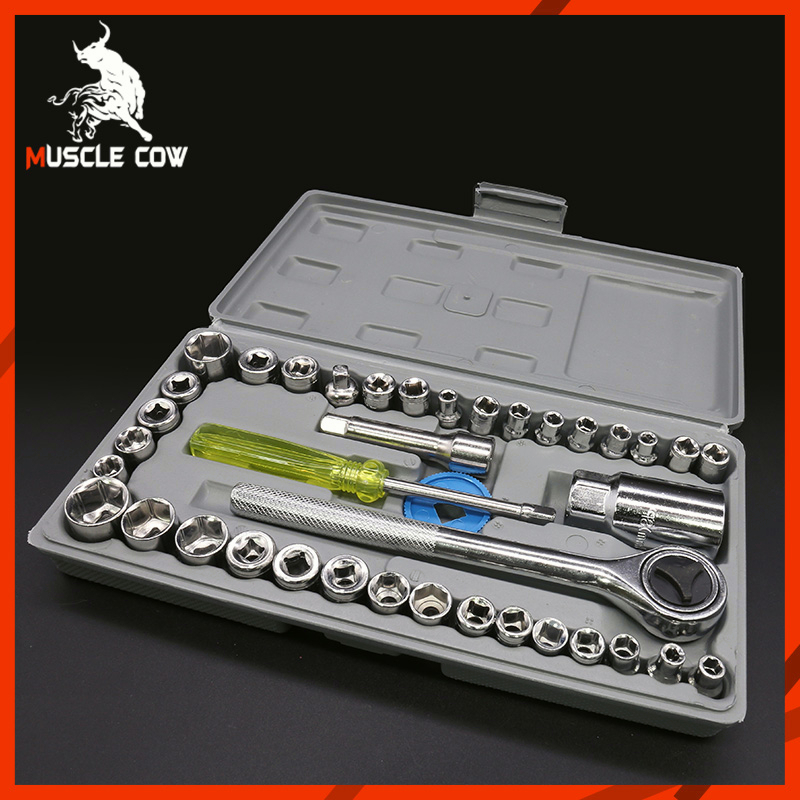 MUSCLE COW ชุดประแจบล็อก 40 ชิ้น เอนกประสงค์ สำหรับติดบ้าน และรถ พร้อมกล่องกันกระแทกอย่างดี