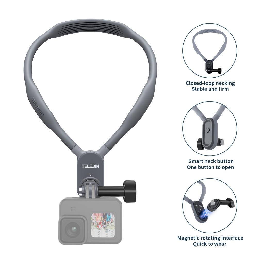 TELESIN U shape Neck Holder Bracket คล้องคอ สำหรับ GoPro Hero 13/12/11/10/9/8 สมาร์ทโฟน กล้องแอคชั่น