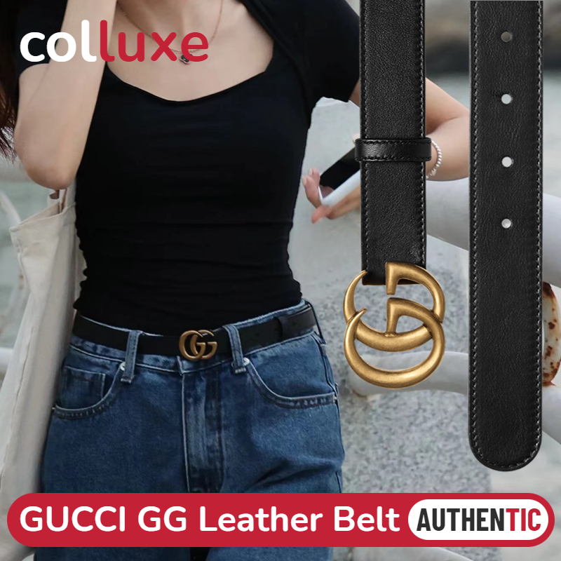 💯ของแท้กุชชี่ Gucci GG Leather Belt 2cm &amp; 3cm เข็มขัดผู้หญิง