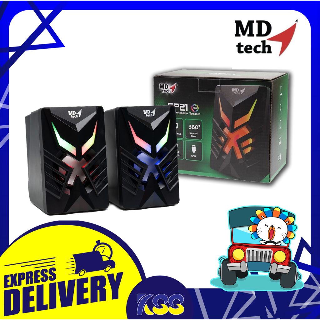 ลำโพง ลำโพงเกมมิ่งส์ MD-TECH SP-21 SPEAKER USB 3Wx2 ไฟ RGB 7 สี เปลี่ยนสีอัติโนมัติ รับประกันสินค้า 