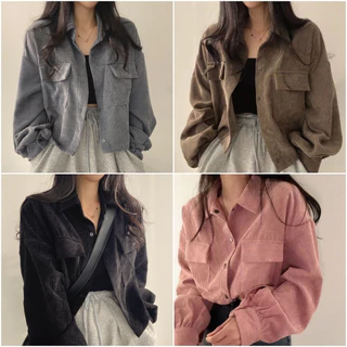 suysuy พร้อมส่ง เสื้อลูกฟูกแบบสั้น แขนยาว คอปก กันหนาว คลุมลูกฟูก แจ็คเก็ตผู้หญิง