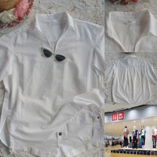 เสื้อเชิ้ตแขนสั้น UNIQLO size S สีขาวผ้าลินิน