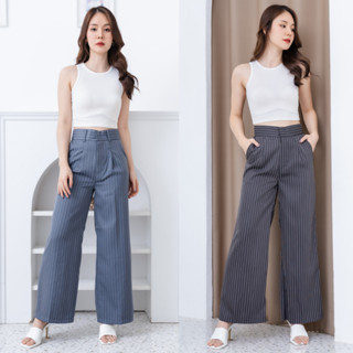 Ladycraze รุ่น Lazy Pants กางเกงขายาวเอวสูง ลายริ้ว เก็บพุง พรางหุ่น ทรงสวย เรียบหรู ดูเกาหลี เกาใจ