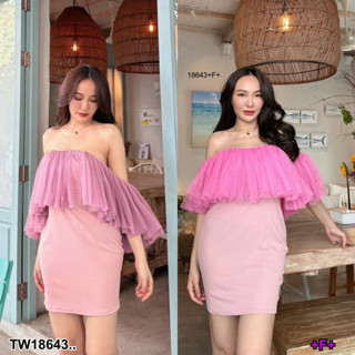 TW18643 Dress เดรสสั้น เกาะอก แต่งมุ้ง