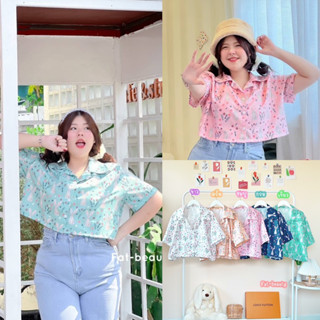 เสื้อครอปเชิ้ตลาย rabbit  ใส่ไปเที่ยวหรือใส่ไปคาเฟ่ก็น่ารัก plussize เชิ้ตครอปสาวอวบ