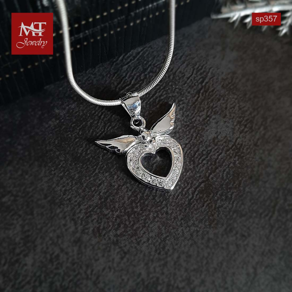 MT จี้เงินแท้ รูปหัวใจ มีปีก ประดับCZ (ไม่รวมสร้อย) Silver Heart Pendant (sp357) MT Jewelry มณีธารา