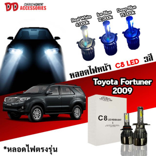 หลอดไฟหน้า C8 LED ไฟ 3 สี ขั้วตรงรุ่น Toyota Fortuner 2009-2011 มีพัดลมในตัว ราคาต่อ 1 คู่