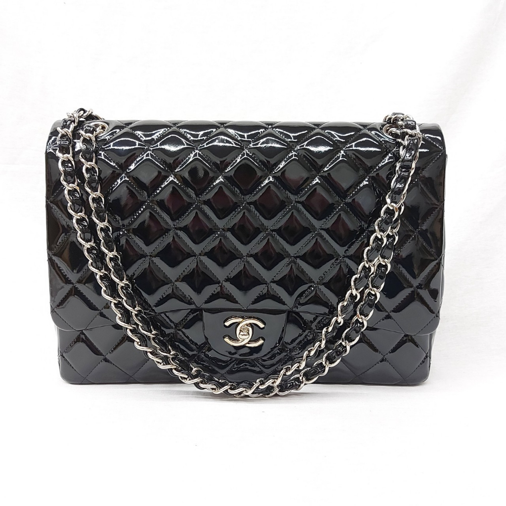 Sale❗❗กระเป๋าแบรนด์เนมมือสอง Chanel classic สีดำหนังเงา หนังแท้ 12 นิ้ว พร้อมส่ง📌