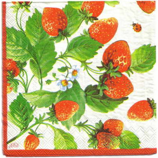 Pladao Napkin ภาพวินเทจ ผลไม้ สตอเบอร์รี่กับผึ้ง Strawberry กระดาษ แนพกิ้น สำหรับงานศิลปะ เดคูพาจ decoupage ขนาด L 33x33