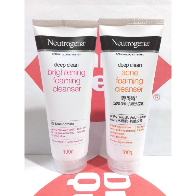 โฟมขายดี 100 g Neutrogena Deep Clean Brightening / Acne Foaming Cleanser