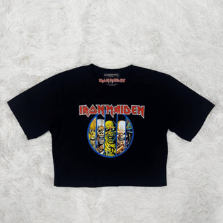 Blaxroxx เสื้อครอป วงIron Maiden® ลิขสิทธิ์แท้ (C-IRM001) เสื้อยืดคอกลมแขนสั้น เสื้อยืด เสื้อสกรีนลาย เสื้อวินเทจ