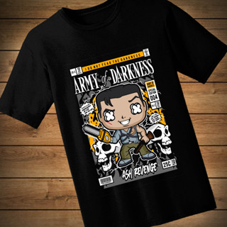 #009 เสื้อยืดลายการ์ตูน ARMY OF DARKNESS เสื้อยืดสีดำ เสื้อใส่เล่น เสื้อยืด เสื้อคอกลม ใส่สบาย เสื้อสกรีน เสื้อสั่งทำ