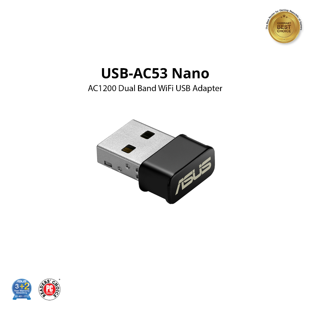 ASUS USB-AC53 Nano AC1200 อะแดปเตอร์ Wi-Fi USB ขนาดเล็ก ความเร็วสูง รองรับ 2.4GHz และ 5GHz