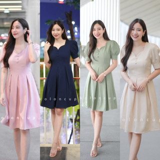 KolonCup KL3163 ชุดเดรสผ้าพื้นกระโปรงจับจีบ มี 4 สี ชุดใส่ทำงาน ชุดใส่ออกงาน