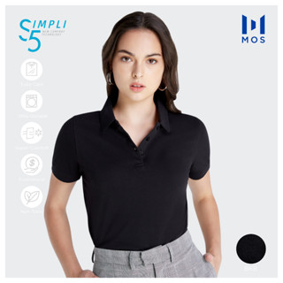 MOS เสื้อโปโลหญิง คอปกแขนสั้น รุ่น SIMPLI5 ผ้าประหยัดไฟเบอร์ 5 SPF-002 กรม ขาว ดำ ชมพู ม่วง ฟ้า