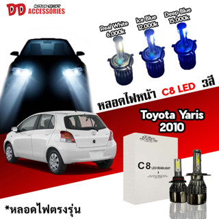 หลอดไฟหน้า C8 LED ไฟ 3 สี ขั้วตรงรุ่น Toyota Yaris 2010-2013 H4 มีพัดลมในตัว ราคาต่อ 1 คู่