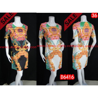 SaLe++ (อก36) D6416  Dressผ้าคอตต้อนสแปนเด็กซ์ พิมพ์ลายทั้งตัว ซิบซ่อนข้างตัว Lovely-Catty