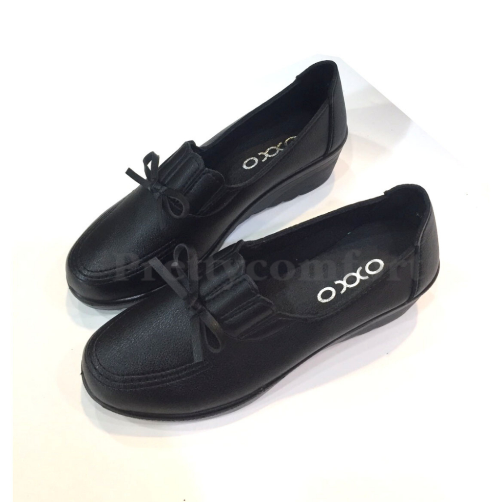 prettycomfort รองเท้าคัชชู เพื่อสุขภาพหนังนิ่ม ส้นเตารีด oxxo พี้นสูง2นิ้ว ใส่สบาย X76083