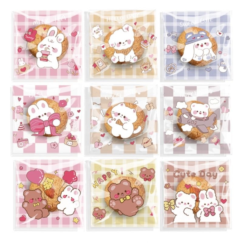 ถุงฝากาว opp 10x10 ซม. เลือกลายได้ (95-100 ใบ) ใส่คุกกี้ ขนม บราวนี่
